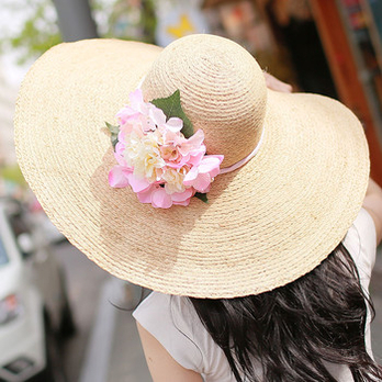 014新款草帽花朵遮阳帽夏威夷 粉红色 - 帽子\/服