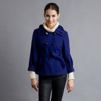 气质修身腰带毛呢外套 藏青 M(160) - 短外套\/女