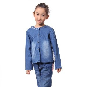 比乐 童装2013春装 蕾丝花边 短款女童<em>牛仔衫</em> 