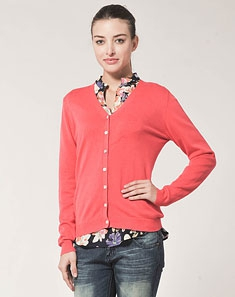 <em>女款</em>西瓜红V领长袖<em>针织开衫</em> - 针织衫/女士<em>上衣</em>