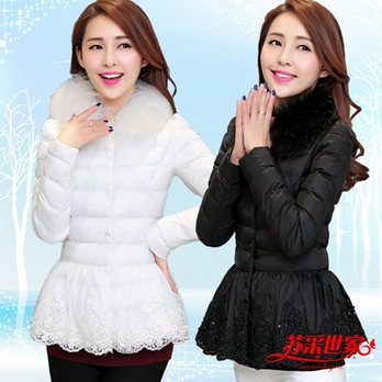 蕾丝绣花毛领<em>冬装外套</em>小<em>棉袄女短款</em>女装<em>棉衣</em>修