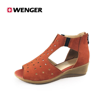 威戈WENGER正品 进口牛皮<em>凉鞋</em>镂空防滑坡跟