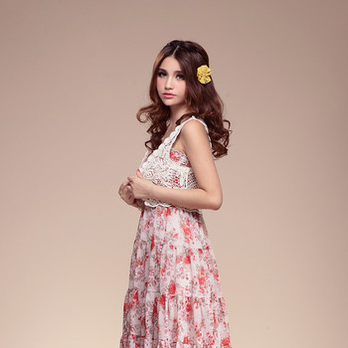 艾米恋 aimilian 新款夏季女流苏无袖蕾丝镂空钩