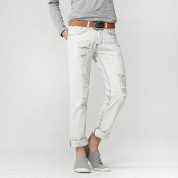 RUNPIN runpin 春装浅色破洞牛仔裤 男时尚潮流