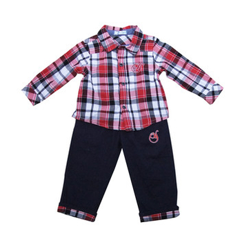 婴姿坊2013新款 格子长袖两件套 男童衬衫套装
