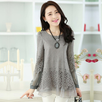 014春装新款 时尚飘逸 修身长袖<em>女装 雪纺衫</em> 粉