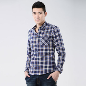 男法兰绒衬衫 1436 米白蓝格 S - 衬衫\/男士上衣