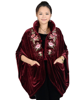 圣地亚 811230高档 绣花 <em>大码</em> 金丝绒 <em>披肩 外套</em>