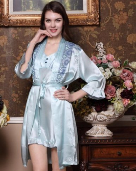 珊目尔 100%桑<em>蚕丝女士</em>真丝<em>睡衣</em> 蕾丝绣花褶