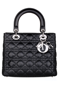 迪奥 黑色 羊皮 LADY DIOR系列 五格银扣戴妃