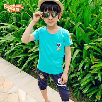贝卡酷 夏季儿童短袖套装韩版童装男运动套装