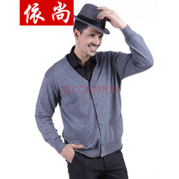 依尚秋冬装新款<em>男式中老年</em>羊绒衫<em>V领开衫</em>双层