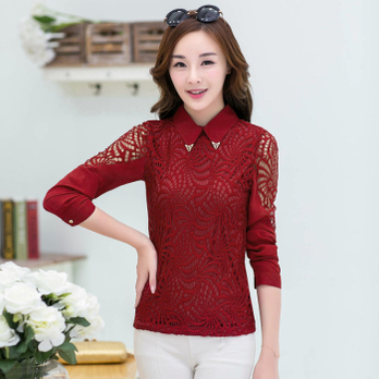 卡卡西2014秋装新款韩版修身蕾丝雪纺衫上衣