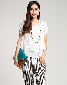 白色针织雪纺拼接亮片钉珠毛衣 - 针织衫\/女士