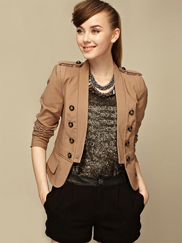 wandian婉甸驼色短款长袖外套(厚)1124134,M