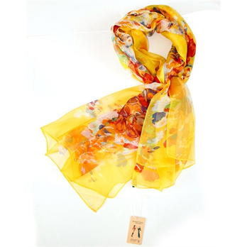 黄色撞色印象派100%聚酯纤维宽幅围巾 - 围巾