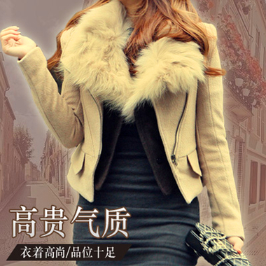 <em>美丽说女装</em>女式秋冬装韩国代购呢<em>大衣韩版</em>毛领