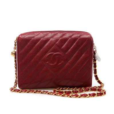 CHANEL(香奈儿)酒红色金链复古女包 - 商品详