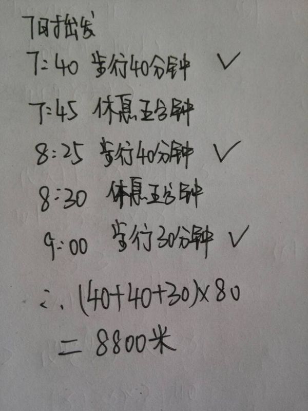 杨大爷在周末进行徒步锻炼。他步行的速度是8