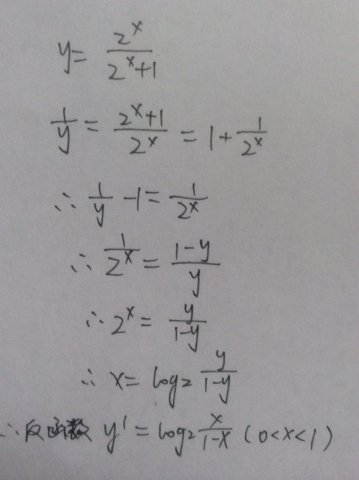 求反函数 y=(2的x次方)\/(2的x次方+1) 求详细步