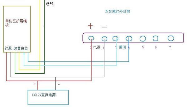 求红外对射报警器总线制地址模块的接法!不懂