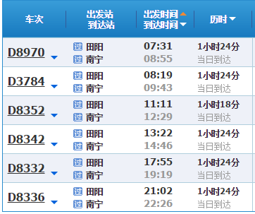 田阳至南宁动车时间表_360问答