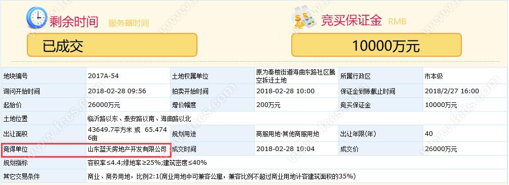 三拍变两拍 市区今日两宗拍卖地块花落蓝天地产