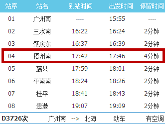 广州南到北海的动车在梧州南站停车吗?_360问