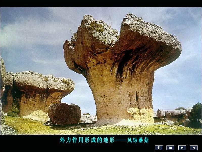 风蚀蘑菇主要发育在垂直节理发育的基岩地区,经过长期的风蚀,形成