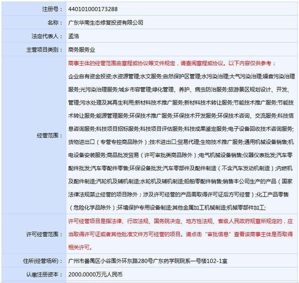 广东华南生态修复投资有限公司注册资金_360