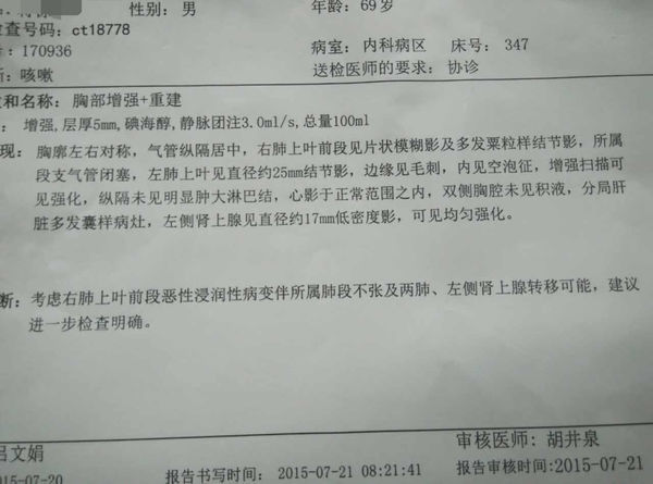 是毛细血管破裂,前天又出现咳血症状,做出来的