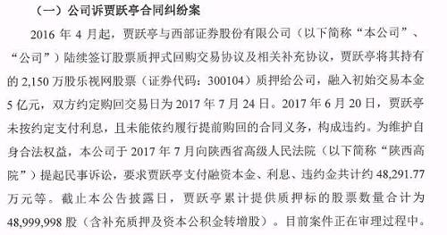 贾跃亭股权质押\＂连环炸\＂还没完 西部证券被列信用观察名单