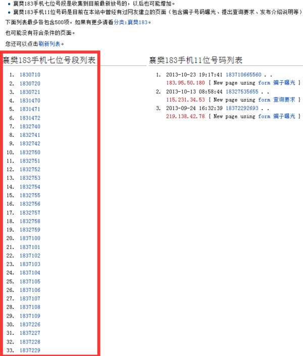 湖北省襄樊市枣阳市移动183号段中间4位 都有