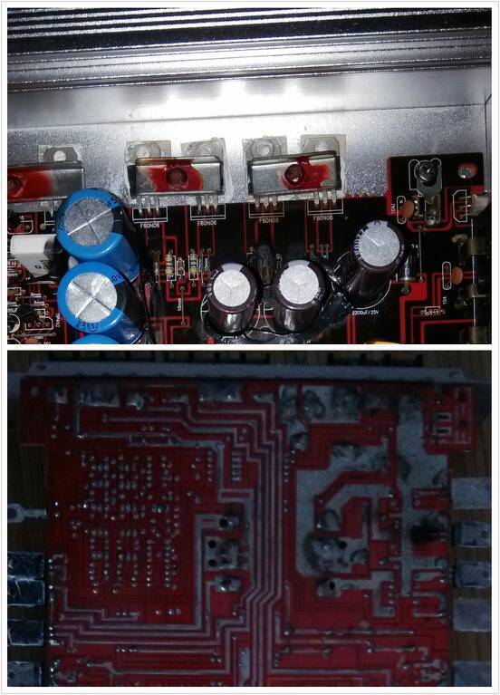 放机中音高音正常,低通伴随有杂音。电路板烧