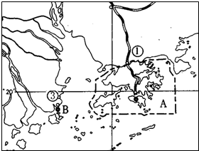 读香港、澳门范围图,回答30~32题:有东方之珠