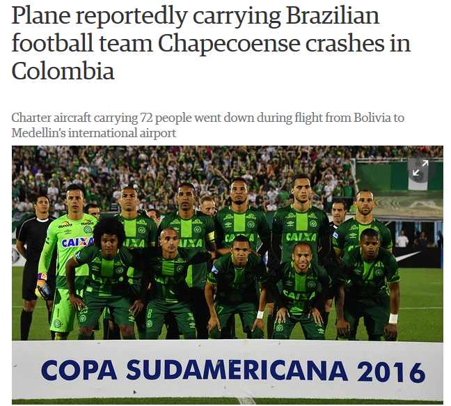 载有巴西足球队员飞机坠毁72人名乘客名单 现