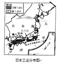 读日本工业分布图,回答下列问题:(10分)(1)由