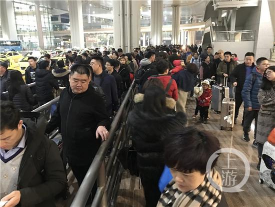 市民提前返程 T3航站楼深夜排长龙