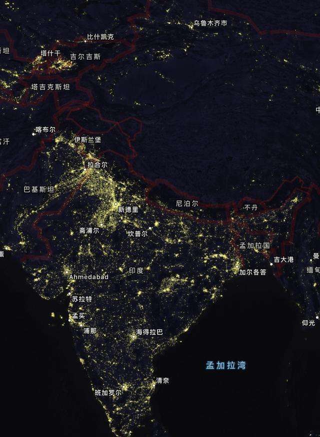 世界各国夜景卫星图对比中国与美国、欧洲还存