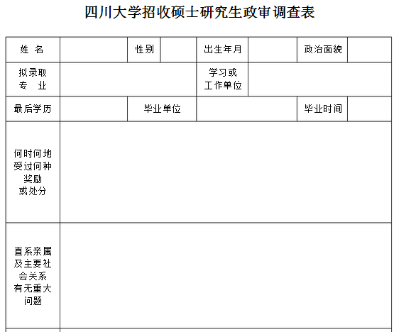 四川大学招收硕士研究生政审调查表如何填写_