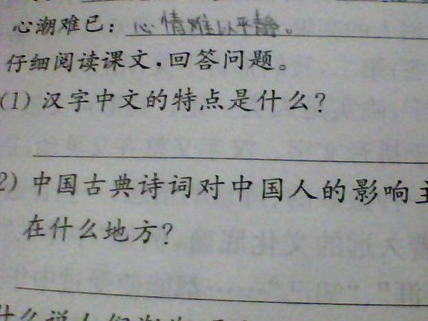 仔细阅读课文,回答问题。1.汉字中文的特点是