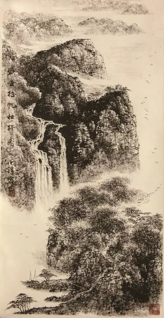 周光辉的焦墨山水画作品独具个性和风格,以"唯我独有"的艺术追求和