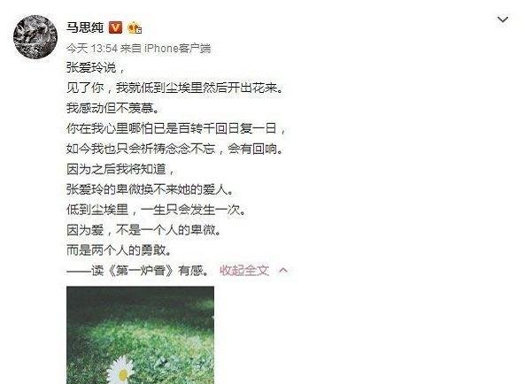 马思纯发《第一炉香》读后感被讽刺,亲自下场