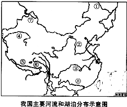 读我国主要河流和湖泊分布示意图,完成21~2