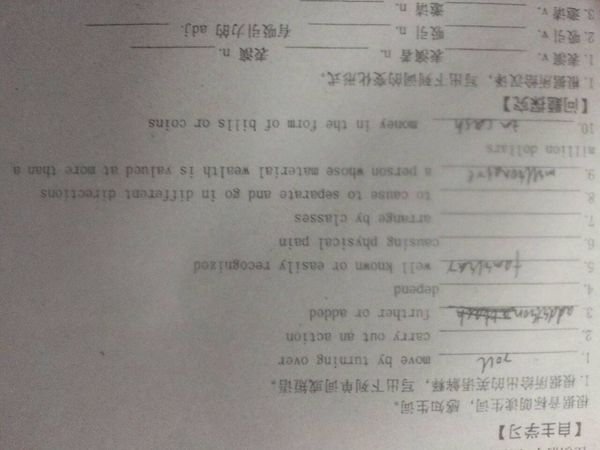 根据英语解释写单词,没填的,写纸上,我这有单词