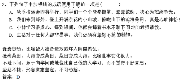 初中成语选择题怎样做_360问答