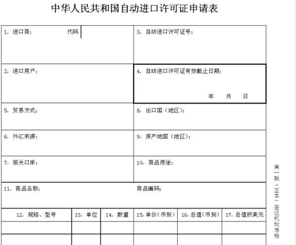 中华人民共和国自动进口许可证申请表_360问