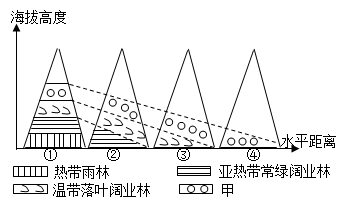 下图为垂直自然带与相应水平自然带理论上的对