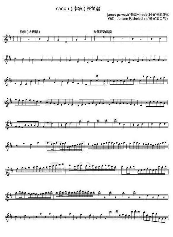 卡农 长笛独奏 谱子_360问答