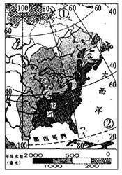 下图是北美洲部分地区降水量分布示意图,据图